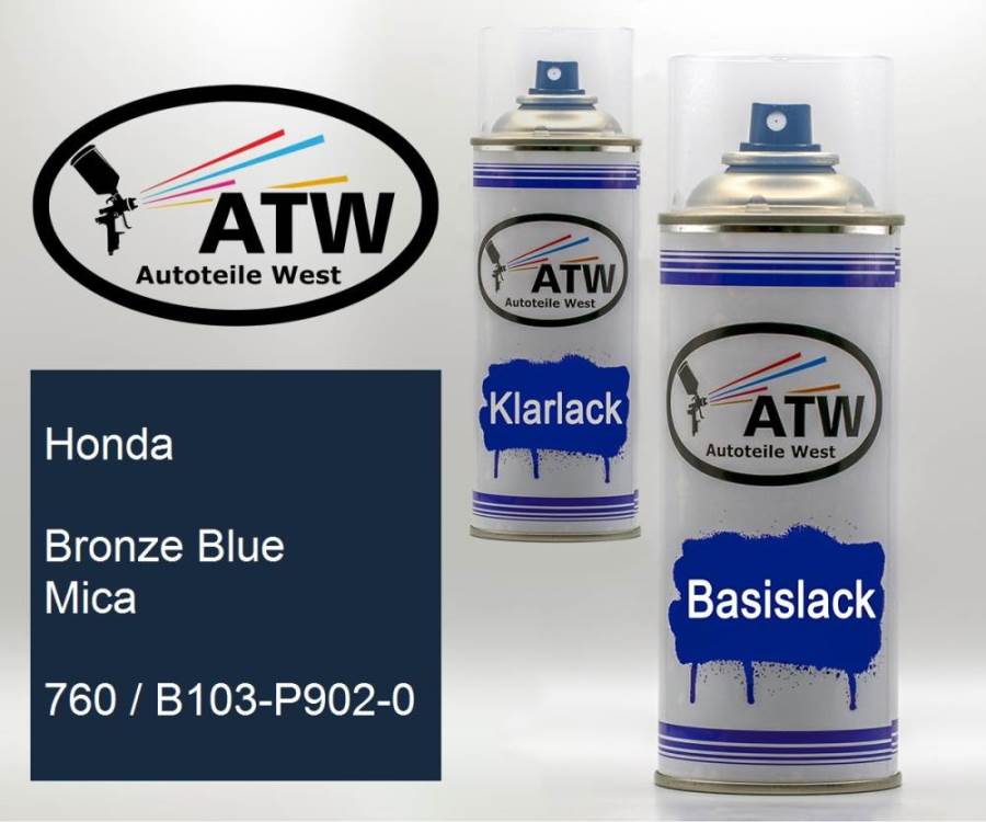 Honda, Bronze Blue Mica, 760 / B103-P902-0: 400ml Sprühdose + 400ml Klarlack - Set, von ATW Autoteile West.